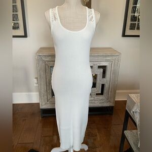 New Michael Kors White Lace top Striped Ribbed Knit Dress ~Size L